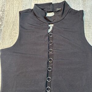 Susan Lawrence Women's Petite Small Black Bodysuit Sleeveless Ring Detail